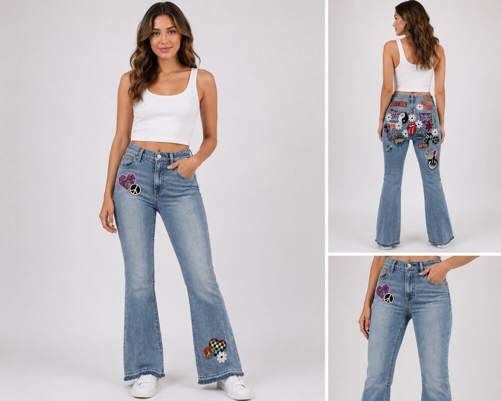 Lucky Brand Olivia Jeans Women 2/26 Custom Patchwork Flare Boho Y2K Festival